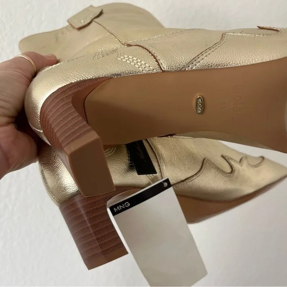 Mango sz 39 Violeta Gold bovine leather cowboy boots bloggers fav - Picture 15 of 16